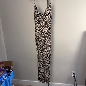 Zara Leopard Print Slip Dress in Tan, Black & Cream